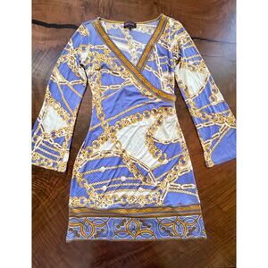 Hale Bob Vintage Y2K Silk Jersey Italian Chain Retro Faux Wrap Mini Dress S